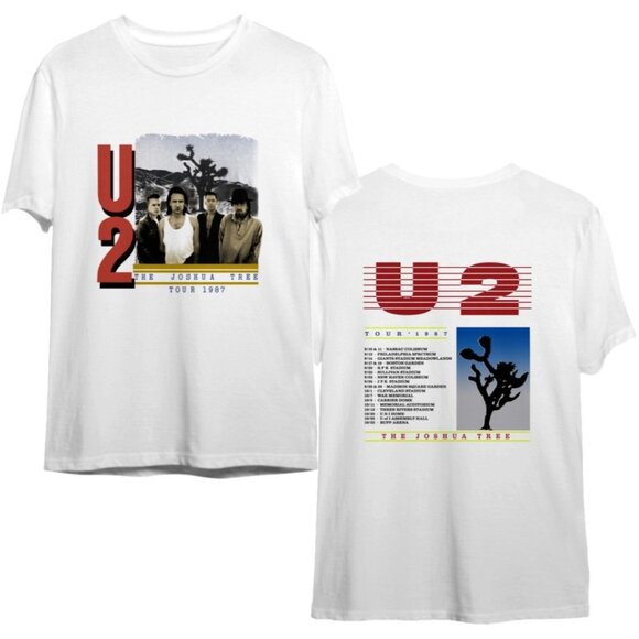 U2 Joshua Tree 1987 Tour Concert Rock Band 2 Sided Graphic Music T-Shirt 90 - Picture 1 of 6